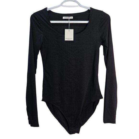 NWT | Black Long Sleeve Swoop Neck Fitted Full Coverage Bodysuit | Small - Picture 1 of 4